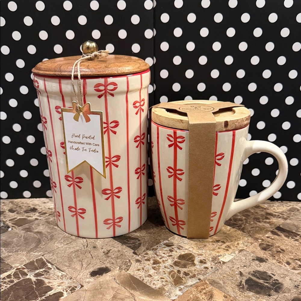 🎀 Ribbon Design Lg Ceramic Mug and Canister Set NWT